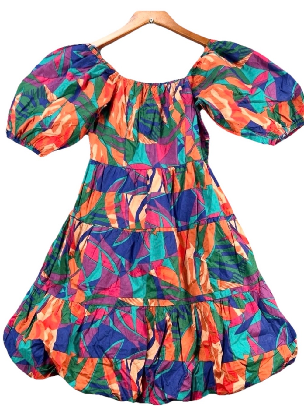 Sim & Sam Multicolor Puff-Sleeve Tie-Waist Dress